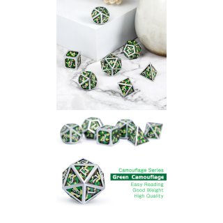 Metal & Enamel Dice Set (7) Green Camouflage
