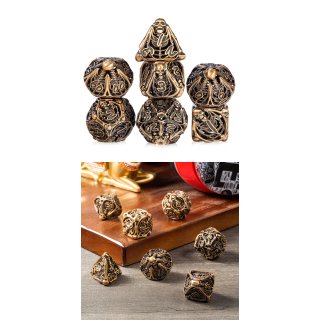 Hollow Dice Set (7) Skeleton Brass