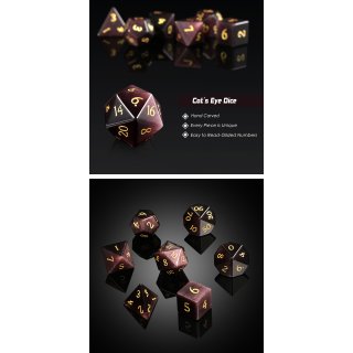 Gemstone Dice Set (7) Maroon Cats Eye Synthetic