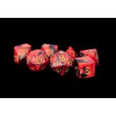 16mm Acrylic Dice Set Red/Black with Gold Numbers (7)