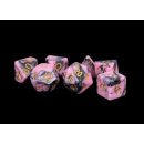 16mm Acrylic Dice Set Pink/Black with Gold Numbers (7)