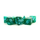 16mm Acrylic Poly Set Stardust Green w/ Blue Numbers (7)