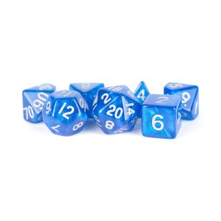 16mm Stardust Acrylic Poly Dice Set Blue with Silver Numbers (7)