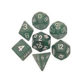 Resin Dice 16mm Ethereal Green with White Numbers Dice Set (7)