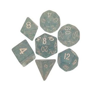 Resin Dice 16mm Ethereal Light Blue with White Numbers Dice Set (7)