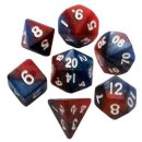 Mini Polyhedral Dice Set Red Blue with White Numbers (7)