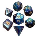 Mini Polyhedral Dice Set Dark Blue Light Blue with Gold...