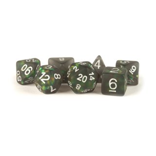 16mm Resin Icy Opal Dice Poly Set Black w/ Silver Numbers (7)