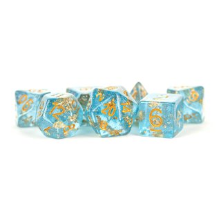 16mm Resin Polyhedral Dice Set Blue with Gold Foil (7)