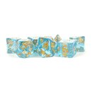 16mm Resin Polyhedral Dice Set Blue with Gold Foil (7)
