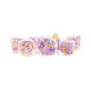 16mm Resin Poly Dice Set Pearl Purple with Gold Numbers (7)