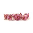 16mm Resin Pearl Dice Poly Set Pink with Copper Numbers (7)