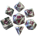 16mm Acrylic Poly Dice Set Marble with Purple Numbers (7)