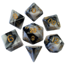 16mm Acrylic Poly Dice Set Marble with Gold Numbers (7)