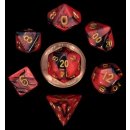 Mini Polyhedral Dice Set Red/Black with Gold Numbers (7)