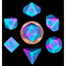 Mini Polyhedral Dice Set Purple/Teal with Blue Numbers (7)
