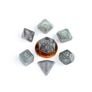 10mm Mini Stardust Acrylic Poly Dice Set Gray with Silver Numbers (7)