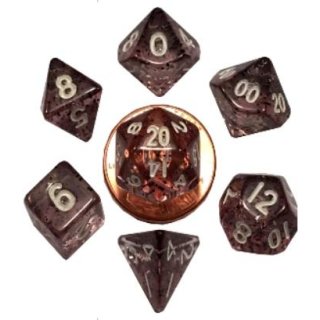 Mini Polyhedral Dice Set Ethereal Black with White Numbers (7)