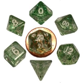 Mini Polyhedral Dice Set Ethereal Green with White Numbers (7)