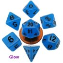 Mini Polyhedral Dice Set Glow Blue with Black Numbers (7)