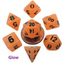Mini Polyhedral Dice Set Glow Orange with Black Numbers (7)
