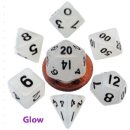 Mini Polyhedral Dice Set Glow Clear with Black Numbers (7)