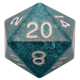 35mm Mega Acrylic D20 Ethereal Light Blue with White Numbers