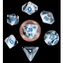 Mini Polyhedral Dice Set Marble with Blue Numbers (7)