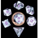 Mini Polyhedral Dice Set Marble with Purple Numbers (7)