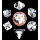 Mini Polyhedral Dice Set Marble with Gold Numbers (7)