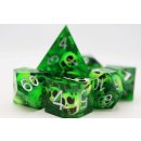 Sharp Edge Resin RPG Dice Set (7) Green Skulls