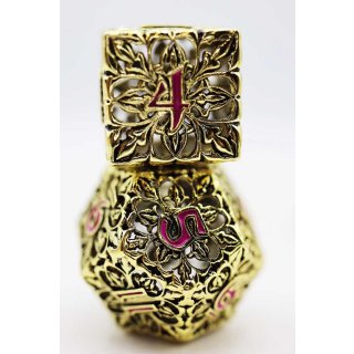 Fleur de Lis Gilded Magenta Hollow Metal RPG Dice Set (7)