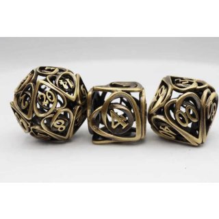 Antique Bronze Hollow Hearts Metal RPG Dice Set (7)