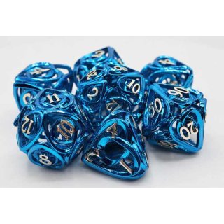 Blue Hollow Hearts Metal RPG Dice Set (7)
