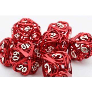 Red Hollow Hearts Metal RPG Dice Set (7)