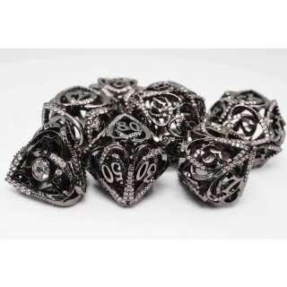 Midnight Metal Jeweled Hollow Hearts Metal RPG Dice Set (7)