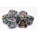 Burnt Opal Jeweled Hollow Hearts Metal RPG Dice Set (7)