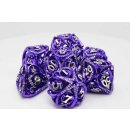 Purple Jeweled Hollow Hearts Metal RPG Dice Set (7)
