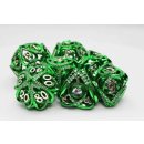 Green Jeweled Hollow Hearts Metal RPG Dice Set (7)