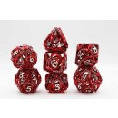 Red Jeweled Hollow Hearts Metal RPG Dice Set (7)