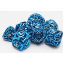Blue Jeweled Hollow Hearts Metal RPG Dice Set (7)