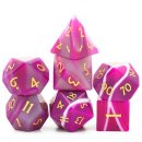 Pink Agate Gemstone Engraved with Gold RPG Dice Set (7)