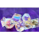 Iridescent Crystal Gemstone Engraved with Gold RPG Dice...