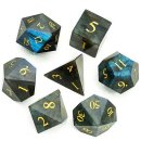 Labradorite Gemstone Engraved with Gold RPG Dice Set (7)