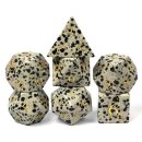 Black Speckle Gemstone Engraved with Gold RPG Dice Set (7)