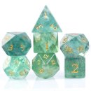 Green Amethyst Fluorite Engraved with Gold RPG Dice Set (7)