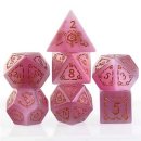 Cats Eye Pink with Glyphs Engraved Gemstone RPG Dice Set (7)