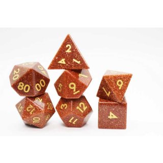 Red Goldstone Gemstone Engraved with Gold RPG Dice Set (7)