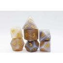 Gray Agate Gemstone Engraved with Gold RPG Dice Set (7)