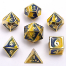 Mini Behemoth Metal RPG Dice Set Gold w/Yellow & Blue...